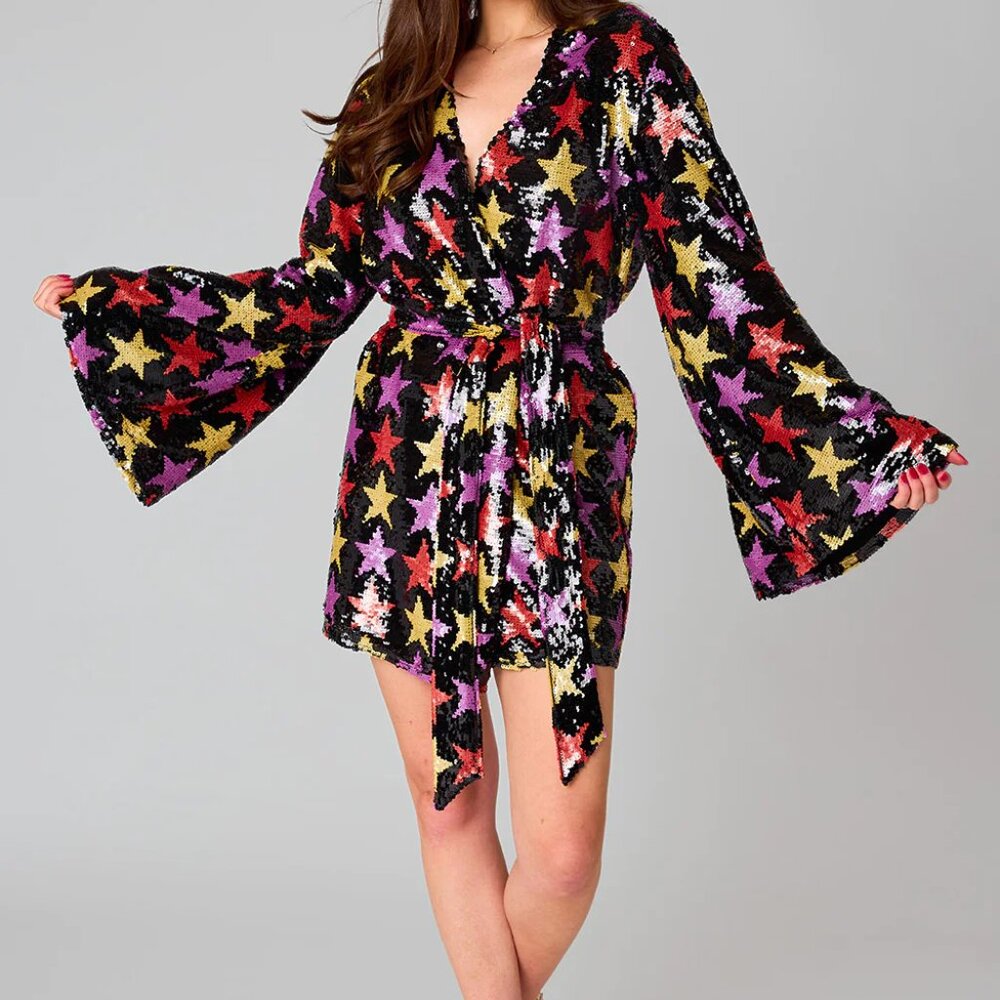BUDDY LOVE Multicolor "Star" Sequin Kimono‎ Fortune Teller Dress  NWT